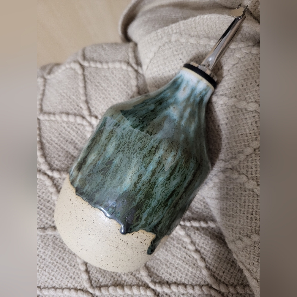 Green and Cream Ceramic Oil Jug 3 Cups